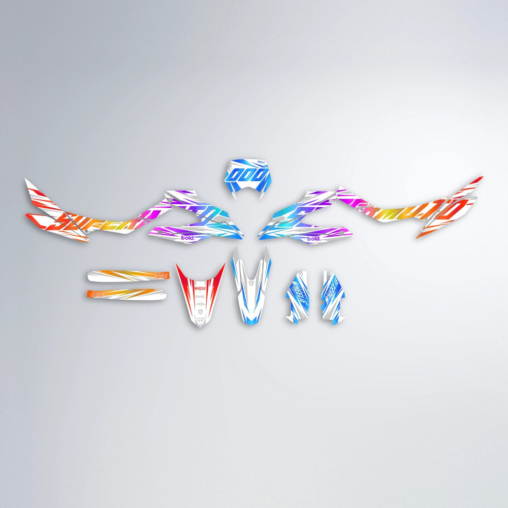GEBEL V4 Aprilia SX 125 graphics kit parts layout in Sunset Fade