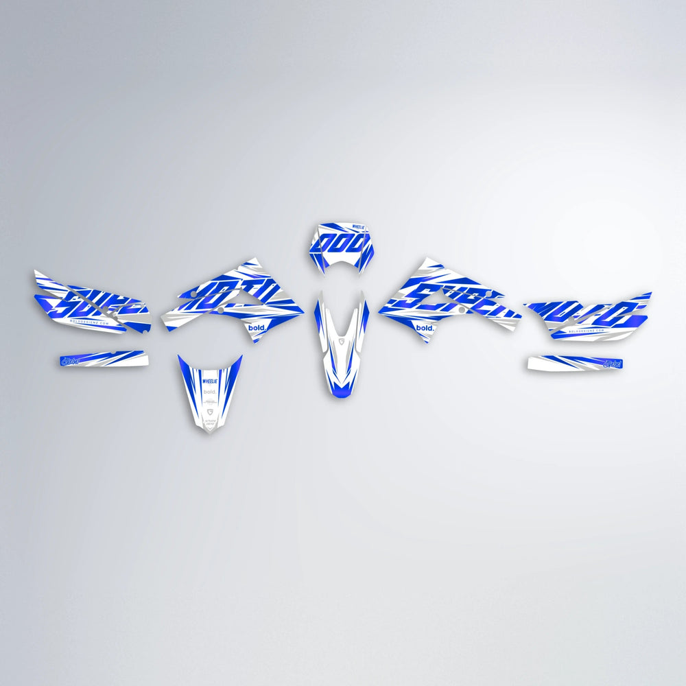 GEBEL V4 Derbi Senda graphics kit parts layout in Blue