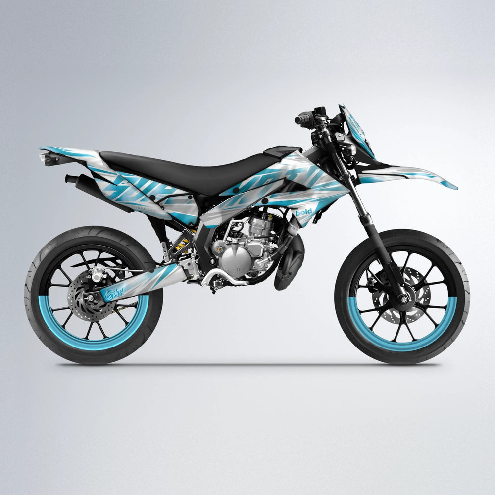 GEBEL V4 Derbi Senda supermoto graphics kit in Light Blue & White