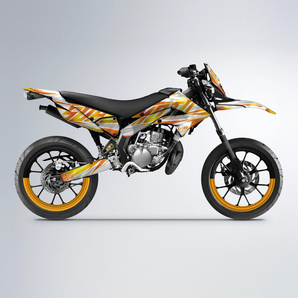 GEBEL V4 Derbi Senda supermoto graphics kit in Orange & Yellow