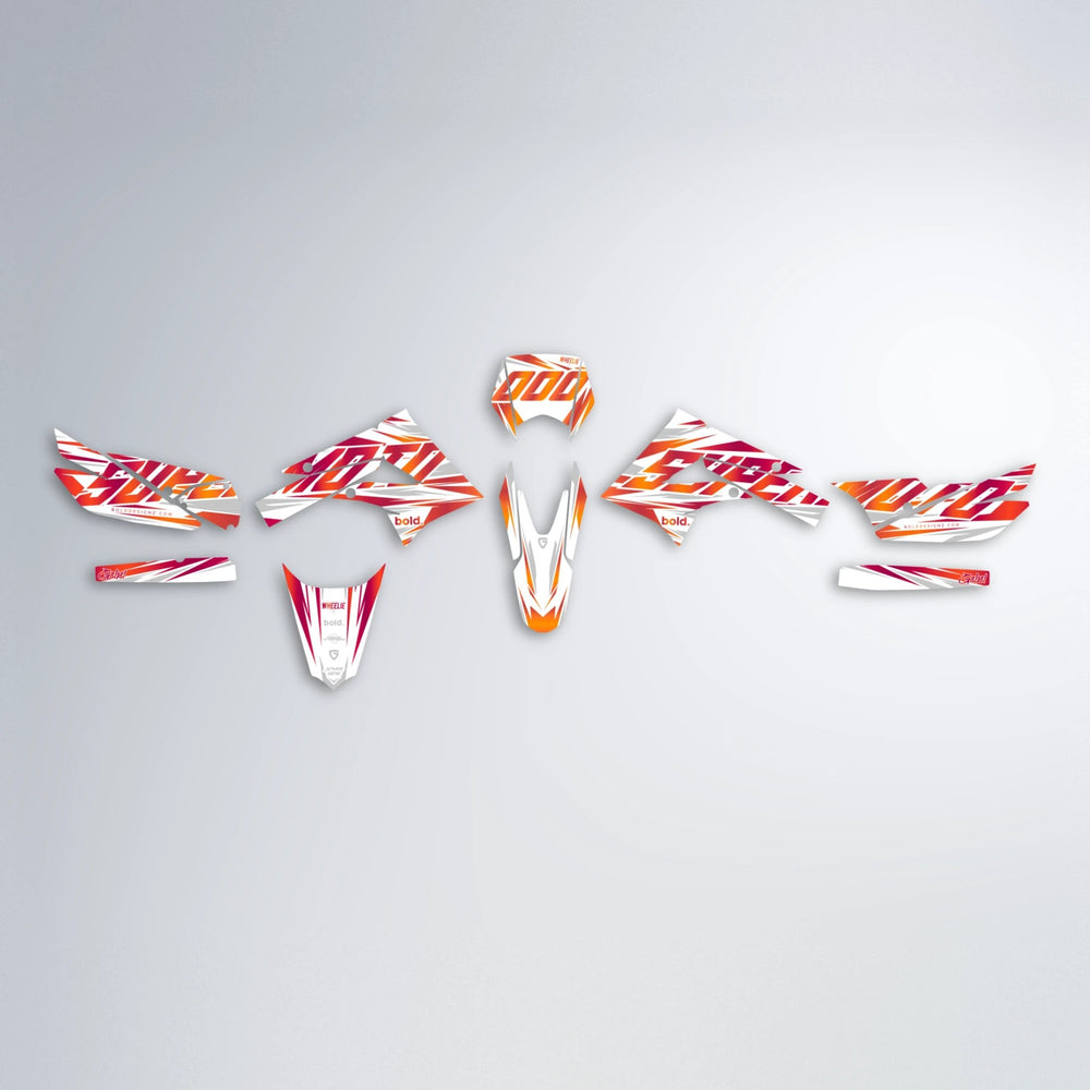 GEBEL V4 Derbi Senda graphics kit parts layout in Red & Orange