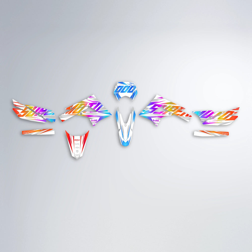 GEBEL V4 Derbi Senda graphics kit parts layout in Sunset Fade