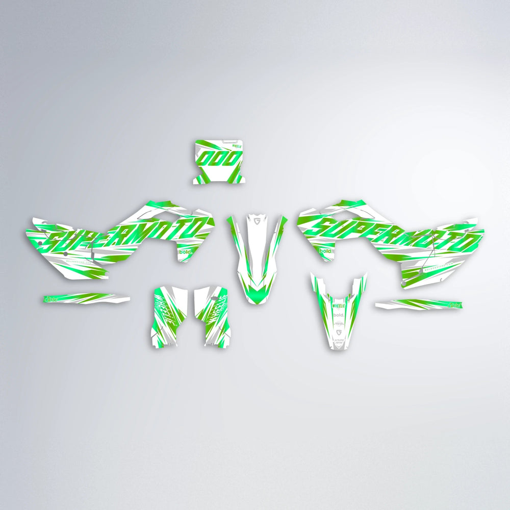 GEBEL V4 Husqvarna FE/TE graphics kit parts layout in Green