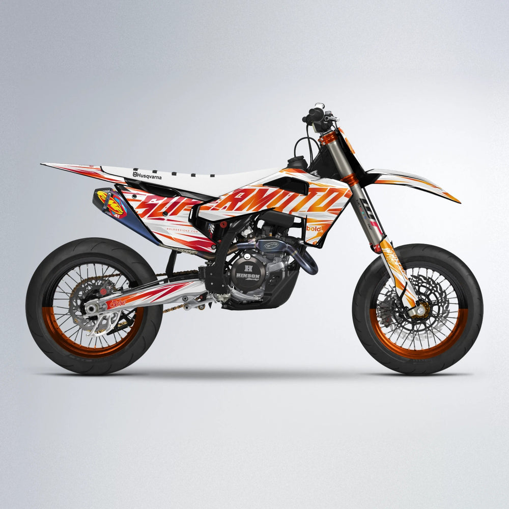 GEBEL V4 Husqvarna FE/TE supermoto graphics kit in Red & Orange
