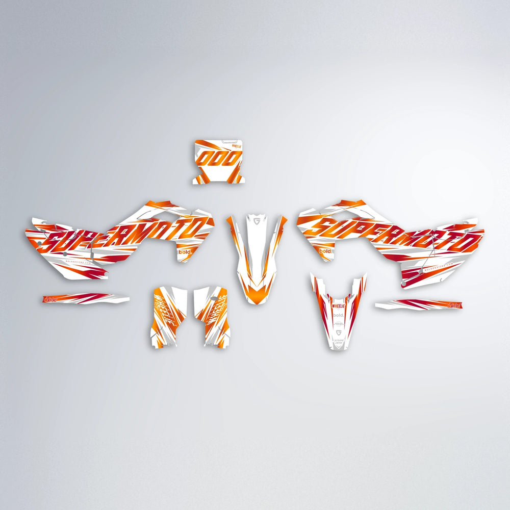 GEBEL V4 Husqvarna FE/TE graphics kit parts layout in Red & Orange