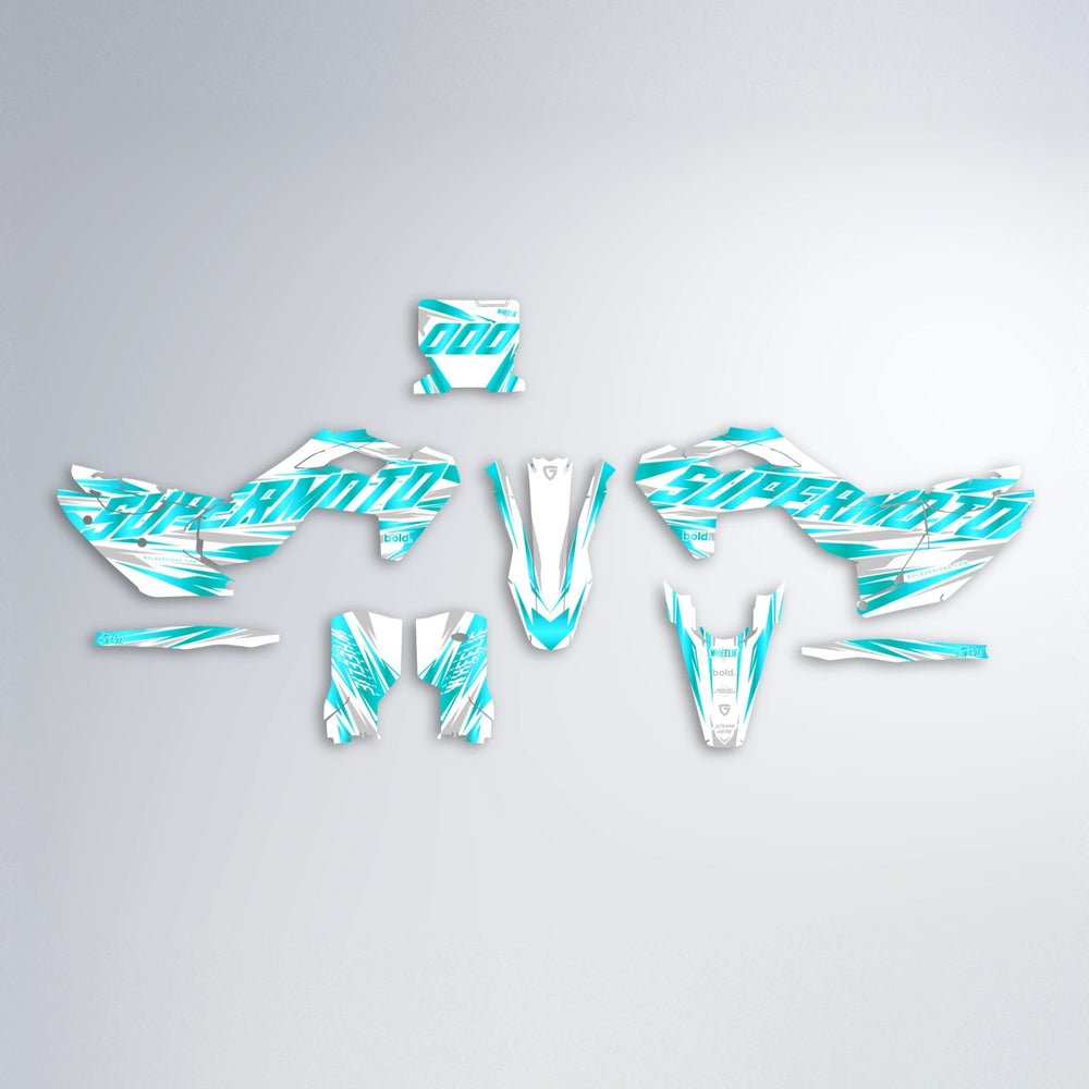 GEBEL V4 Husqvarna FE/TE graphics kit parts layout in Teal