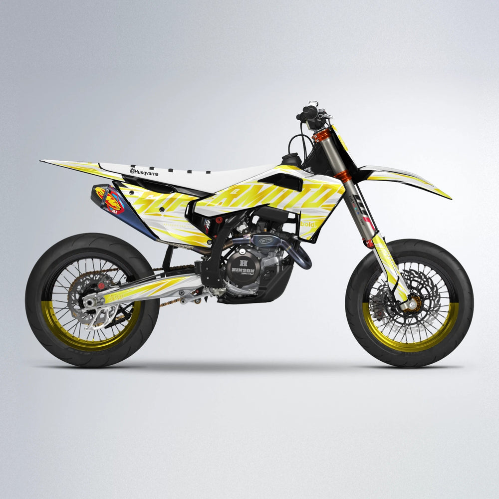GEBEL V4 Husqvarna FE/TE supermoto graphics kit in Yellow