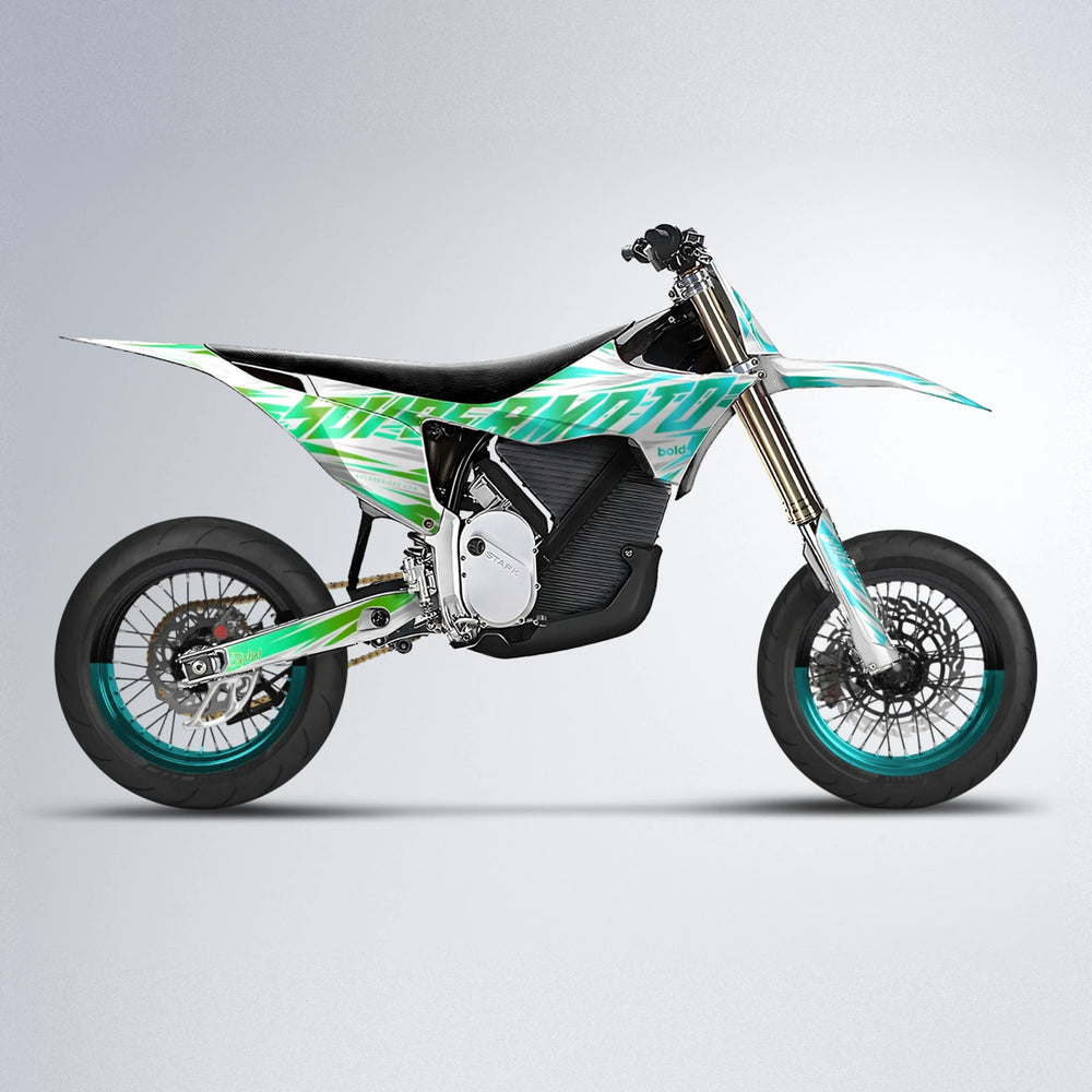 GEBEL V4 Stark Varg SM supermoto graphics kit in Cyan & Green