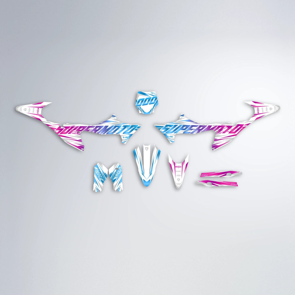 GEBEL V4 Stark Varg SM graphics kit parts layout in Pink & Light Blue