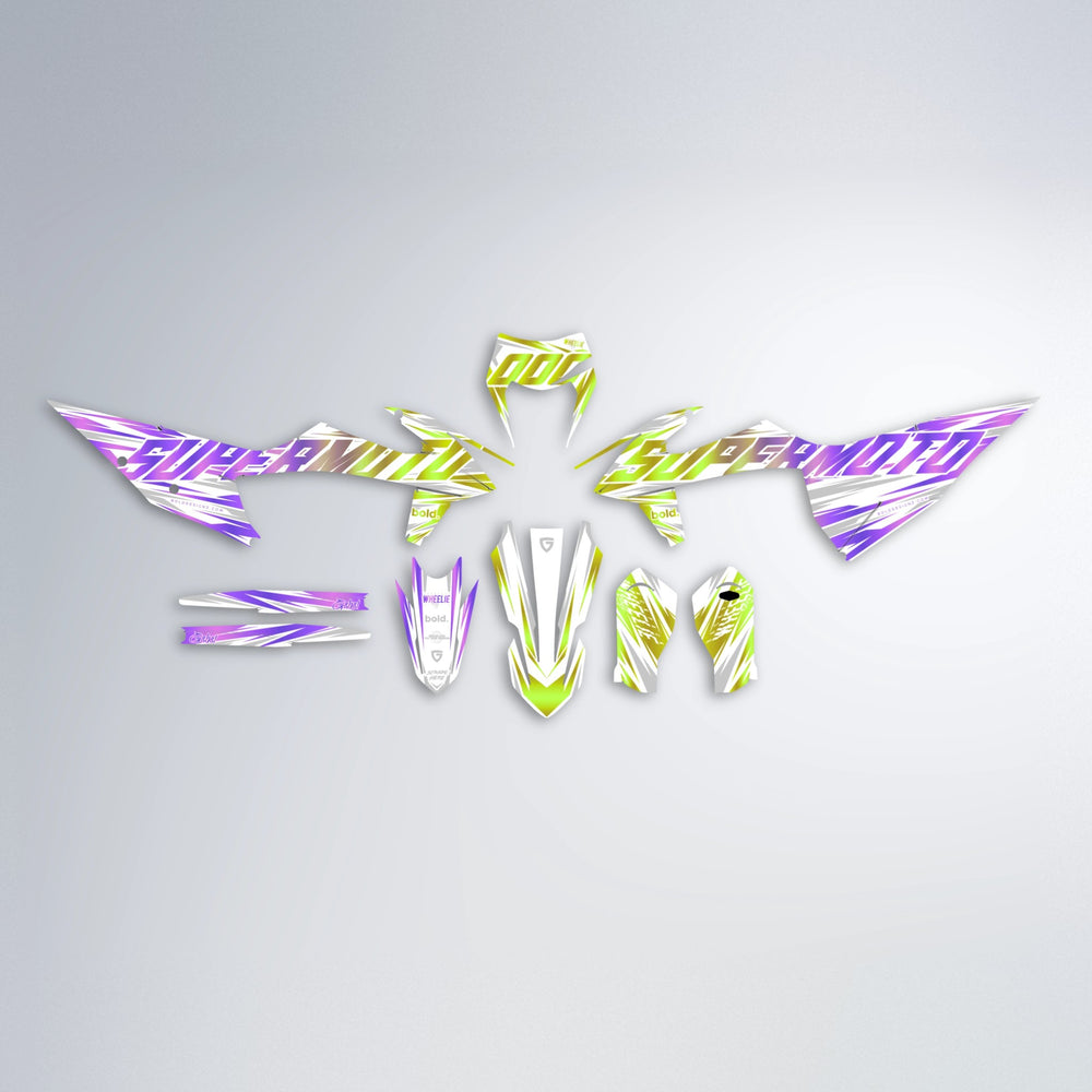 GEBEL V4 graphics kit parts layout in Purple & Fluo Yellow