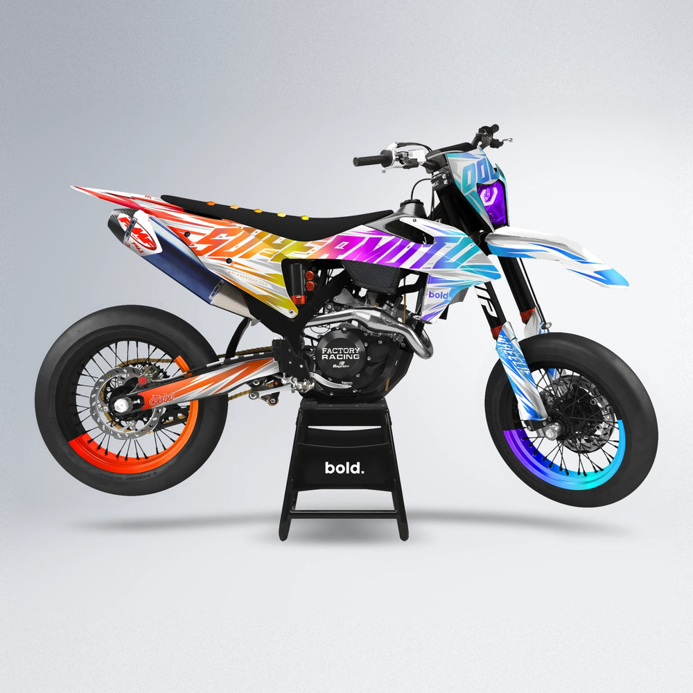 GEBEL V4 supermoto graphics kit in Sunset Fade