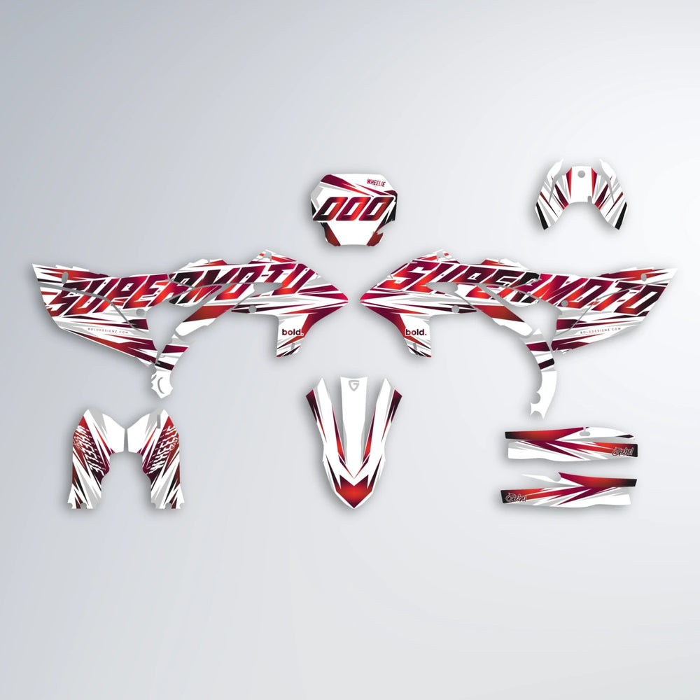 GEBEL V4 Yamaha YZF MX graphics kit parts layout in Black & Red
