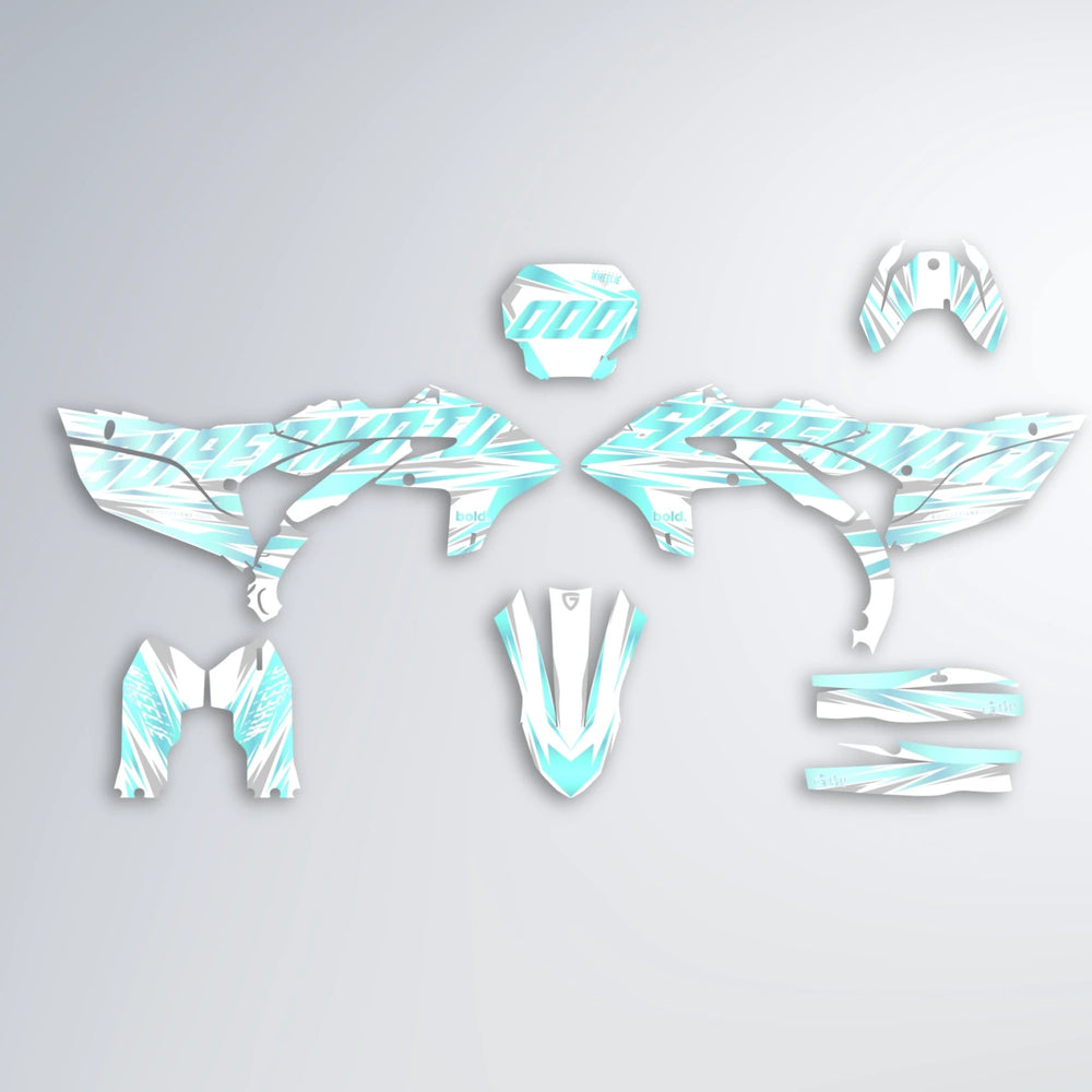 GEBEL V4 Yamaha YZF MX graphics kit parts layout in Mint