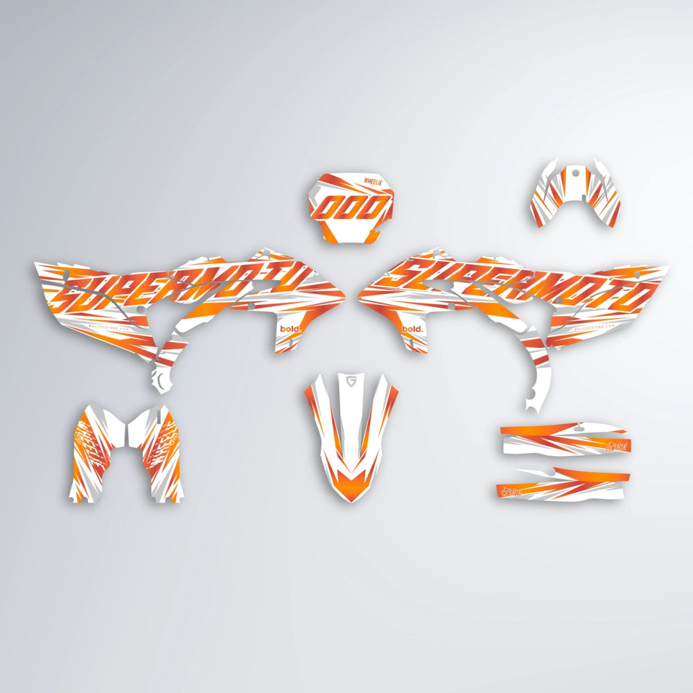 GEBEL V4 Yamaha YZF MX graphics kit parts layout in Orange
