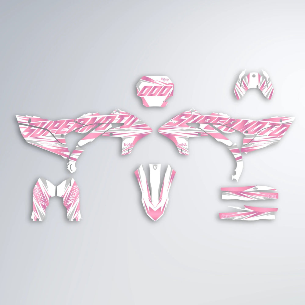 GEBEL V4 Yamaha YZF MX graphics kit parts layout in Sakura Pink