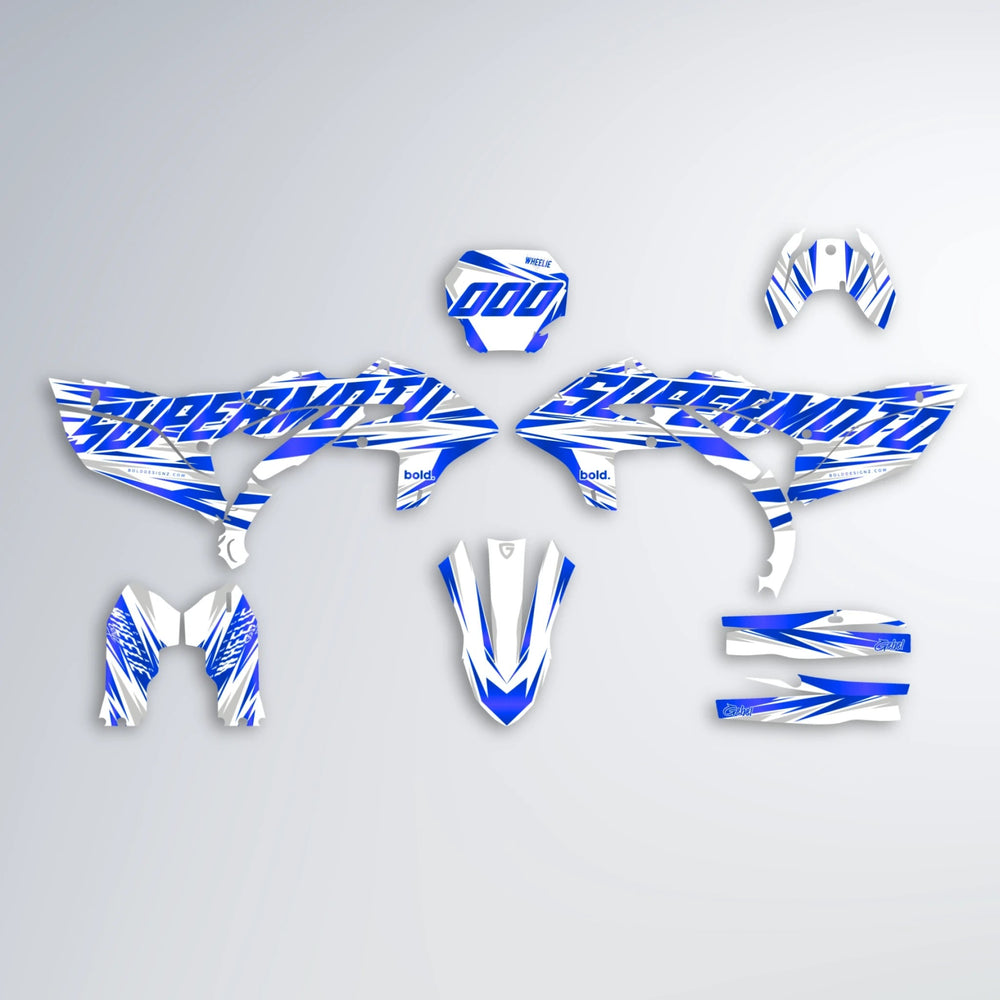 GEBEL V4 Yamaha YZF SM graphics kit parts layout in Blue