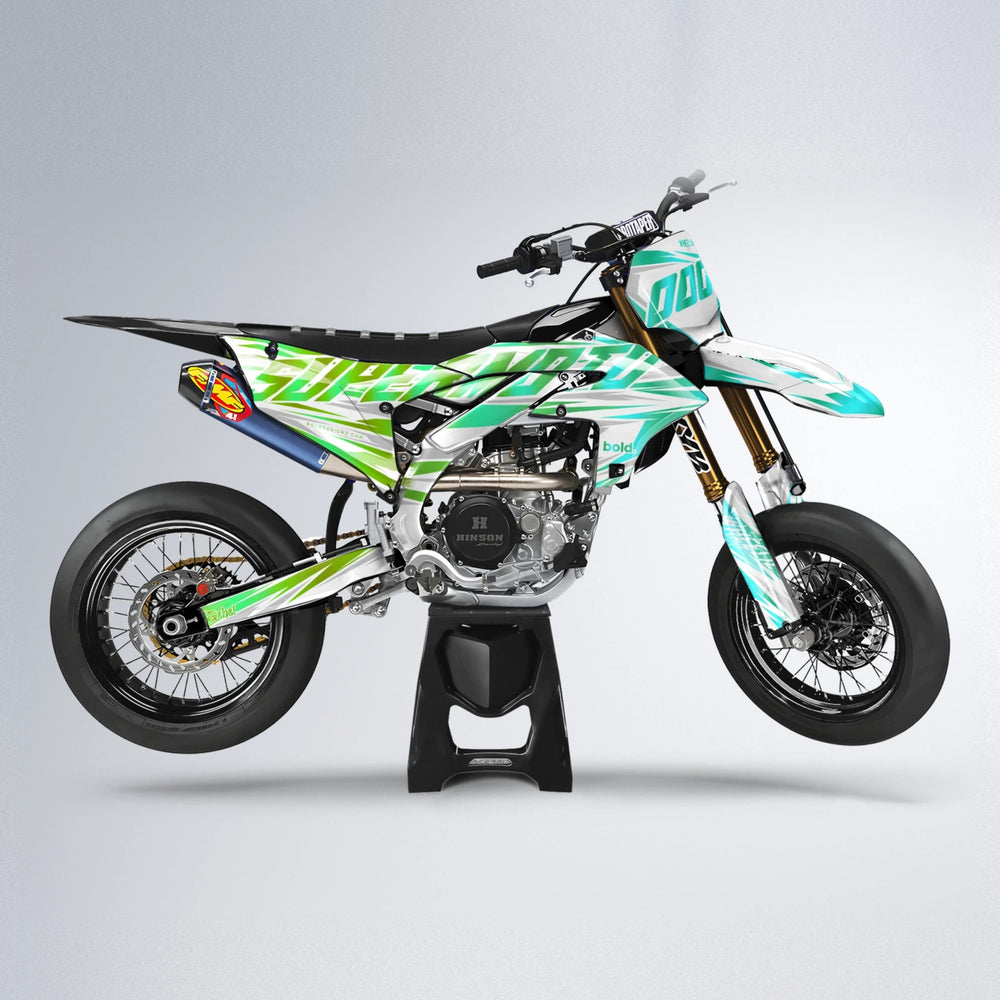 GEBEL V4 Yamaha YZF SM supermoto graphics kit in Cyan & Green