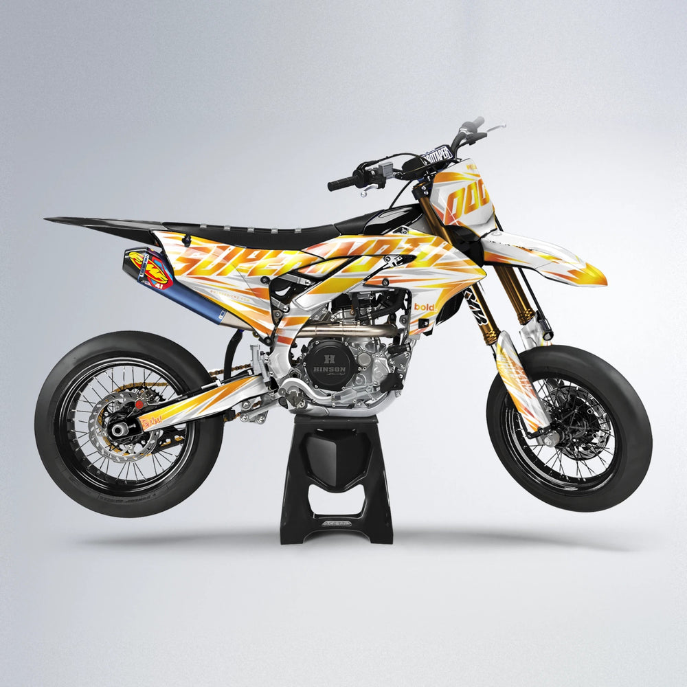 GEBEL V4 Yamaha YZF SM supermoto graphics kit in Orange & Yellow