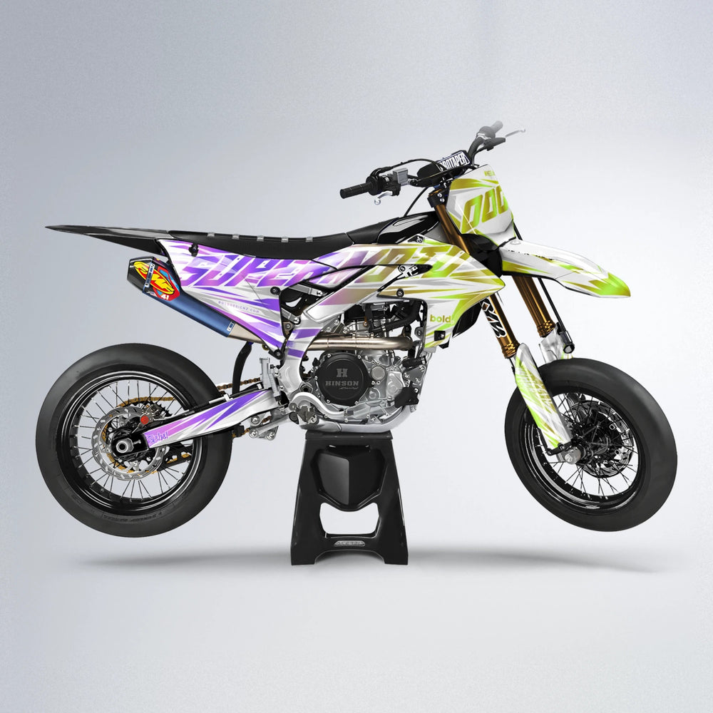 GEBEL V4 Yamaha YZF SM supermoto graphics kit in Purple & Yellow