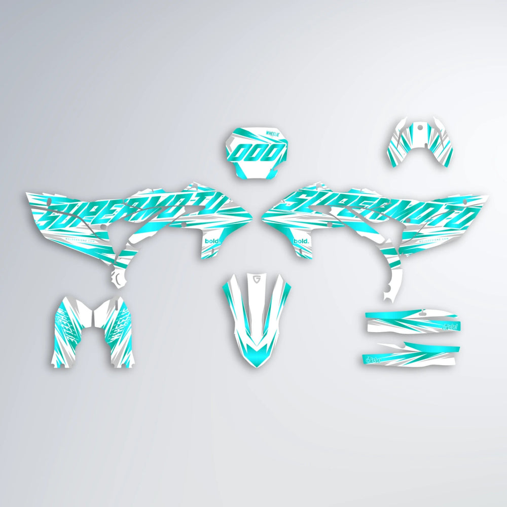 GEBEL V4 Yamaha YZF SM graphics kit parts layout in Teal