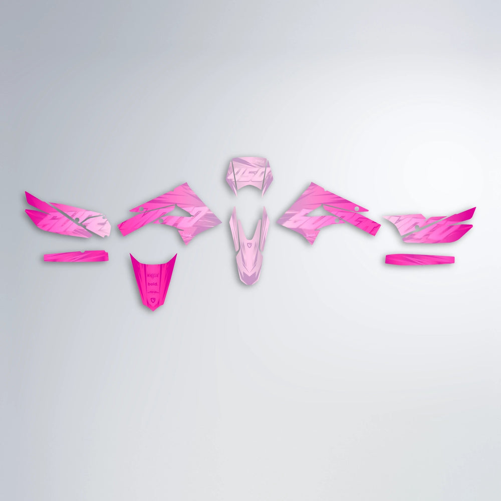 GEBEL V5 Derbi Senda graphics kit parts layout in Flamingo