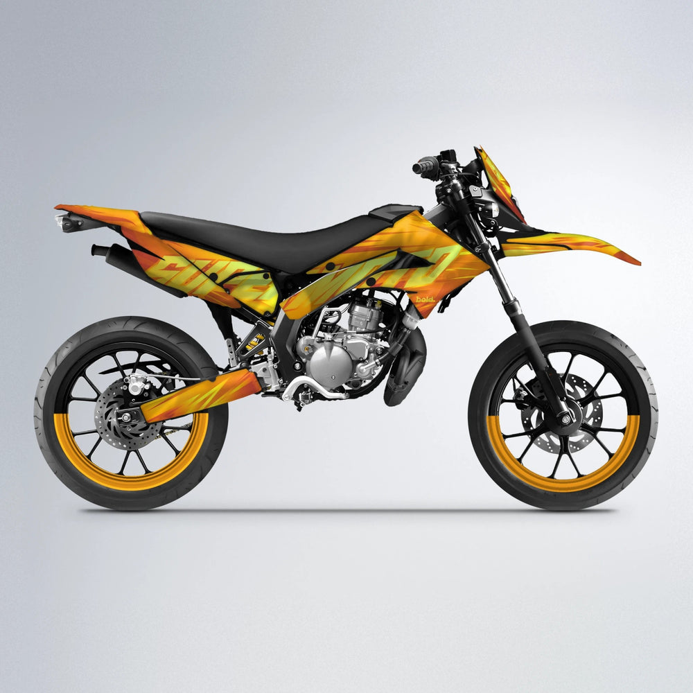 GEBEL V5 Derbi Senda supermoto graphics kit in Orange & Yellow
