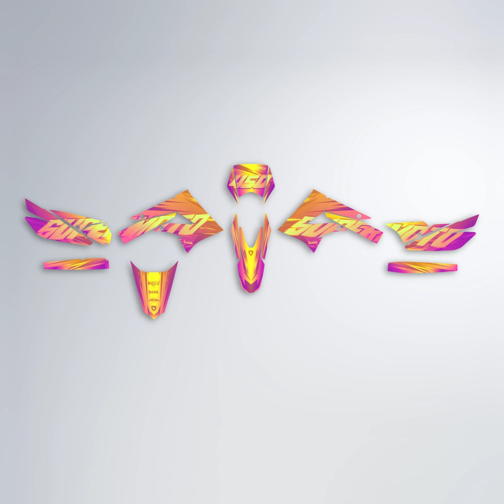 GEBEL V5 Derbi Senda graphics kit parts layout in Pink & Yellow