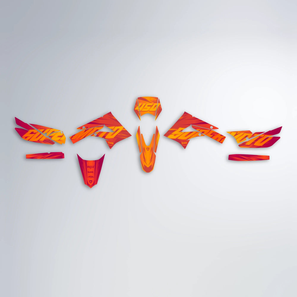 GEBEL V5 Derbi Senda graphics kit parts layout in Red & Orange