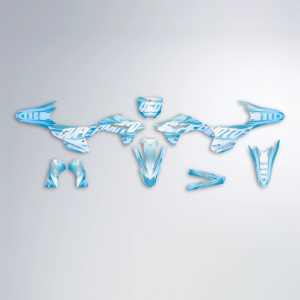 GEBEL V5 Honda graphics kit parts layout in Light Blue & White