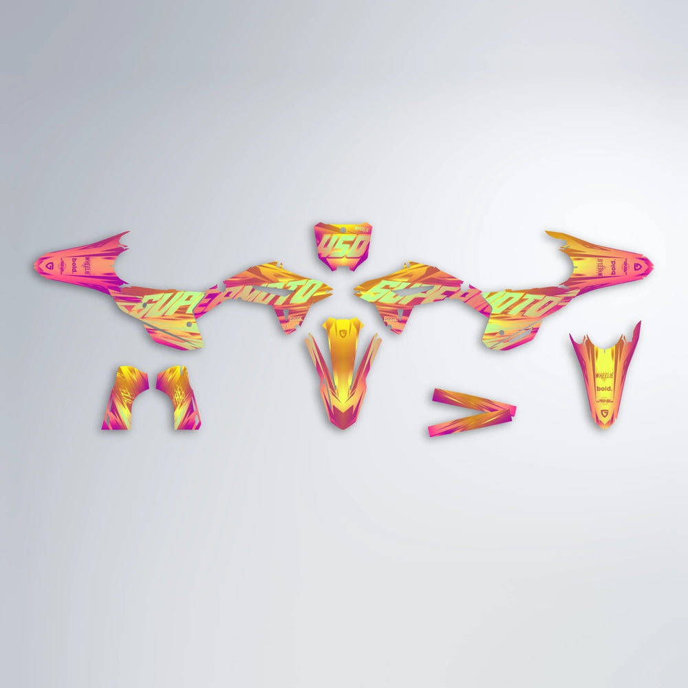 GEBEL V5 Honda graphics kit parts layout in Pink & Yellow