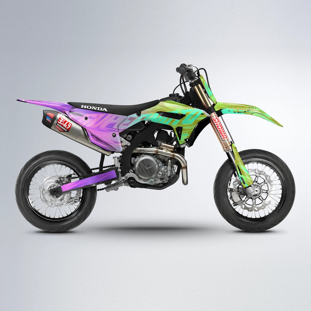 GEBEL V5 Honda supermoto graphics kit in Purple & Yellow