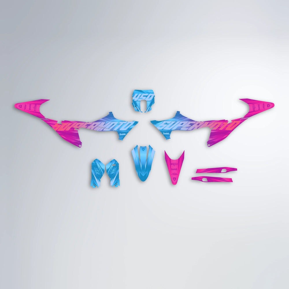 GEBEL V5 Stark Varg SM graphics kit parts layout in Pink & Light Blue