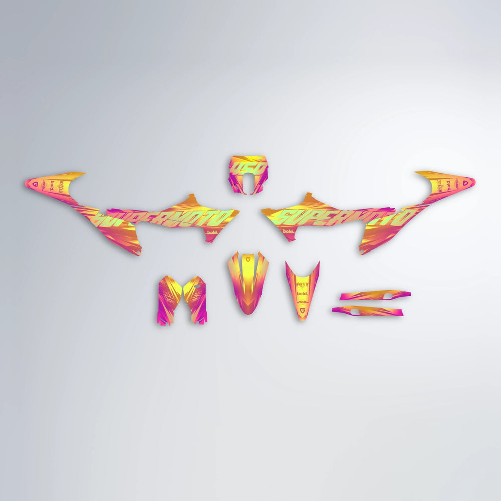 GEBEL V5 Stark Varg SM graphics kit parts layout in Pink & Yellow