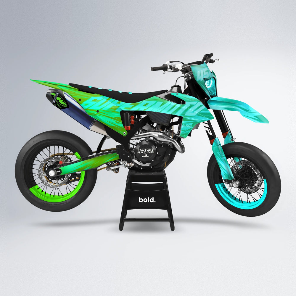 GEBEL V5 supermoto graphics kit in Cyan & Green