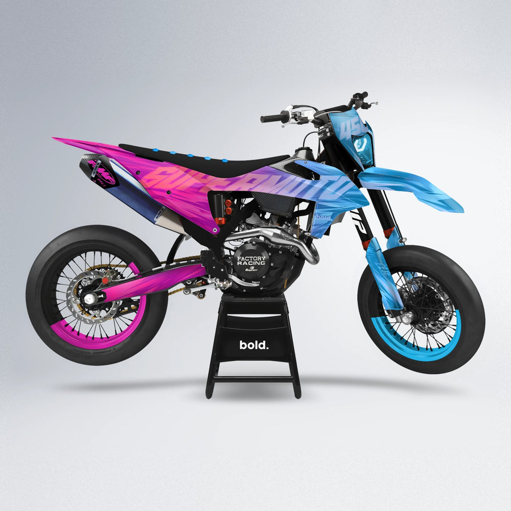 GEBEL V5 supermoto graphics kit in Pink & Light Blue