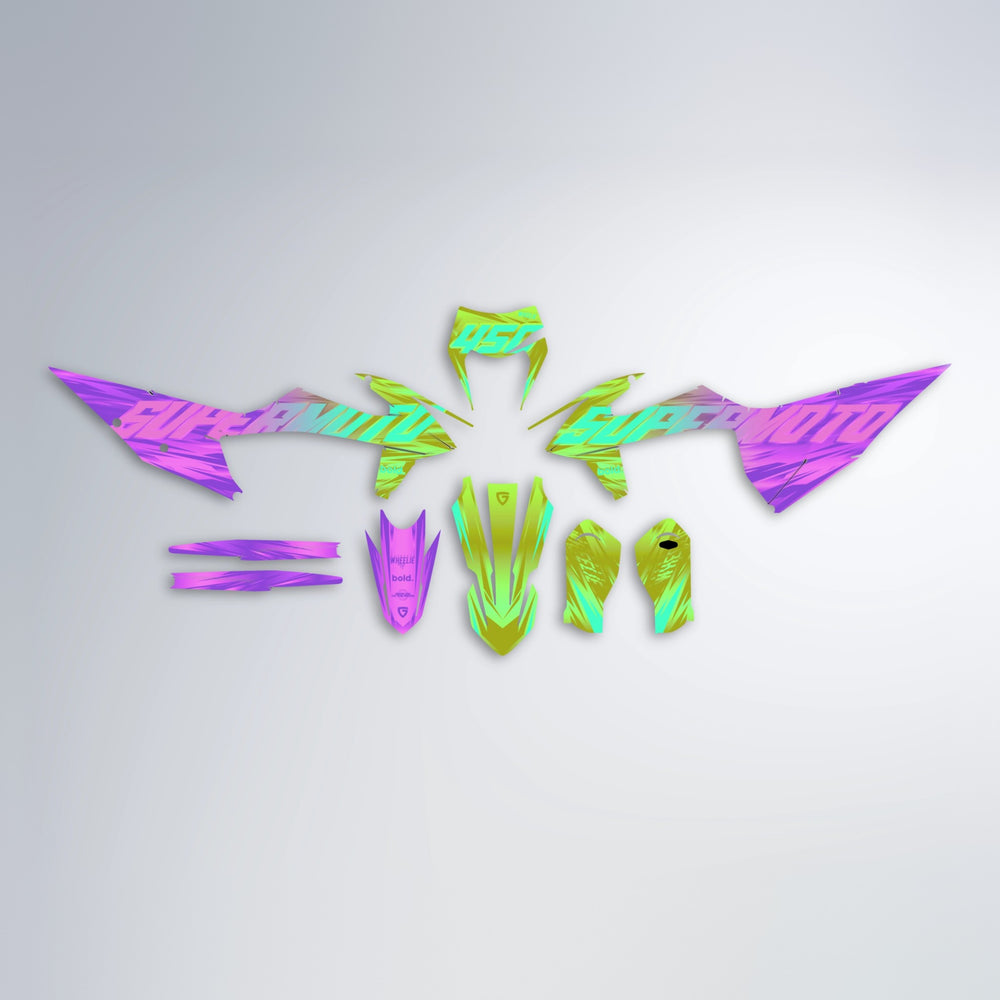 GEBEL V5 graphics kit parts layout in Purple & Fluo Yellow