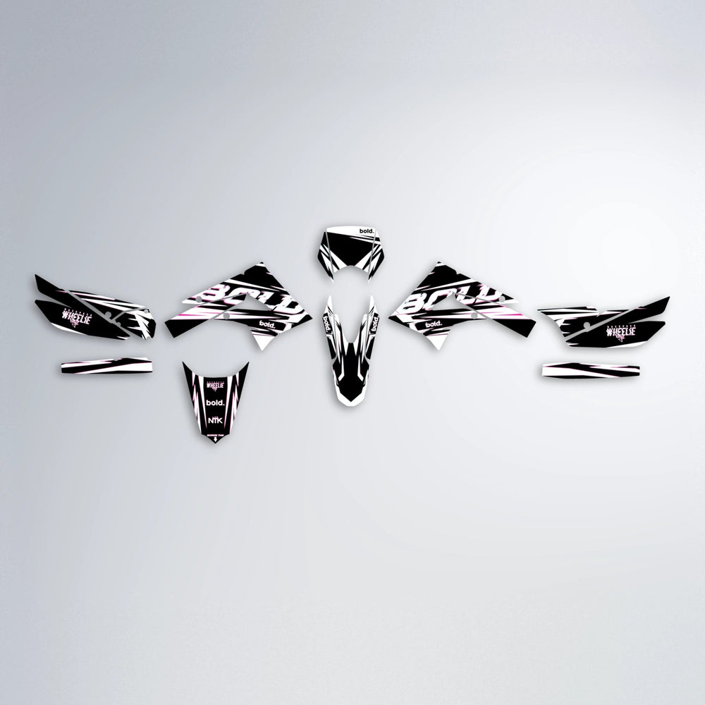 GLITCH Derbi Senda graphics kit parts layout in Flamingo