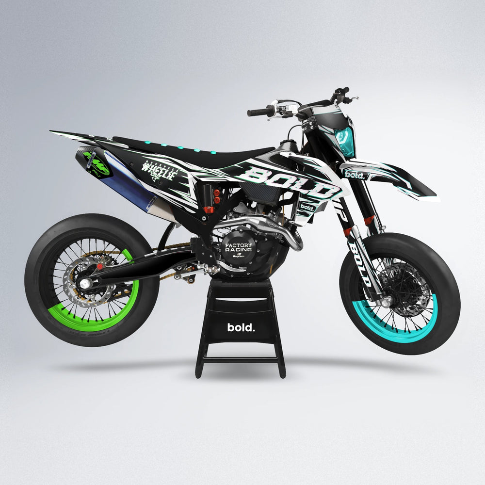 GLITCH supermoto graphics kit in Cyan & Green