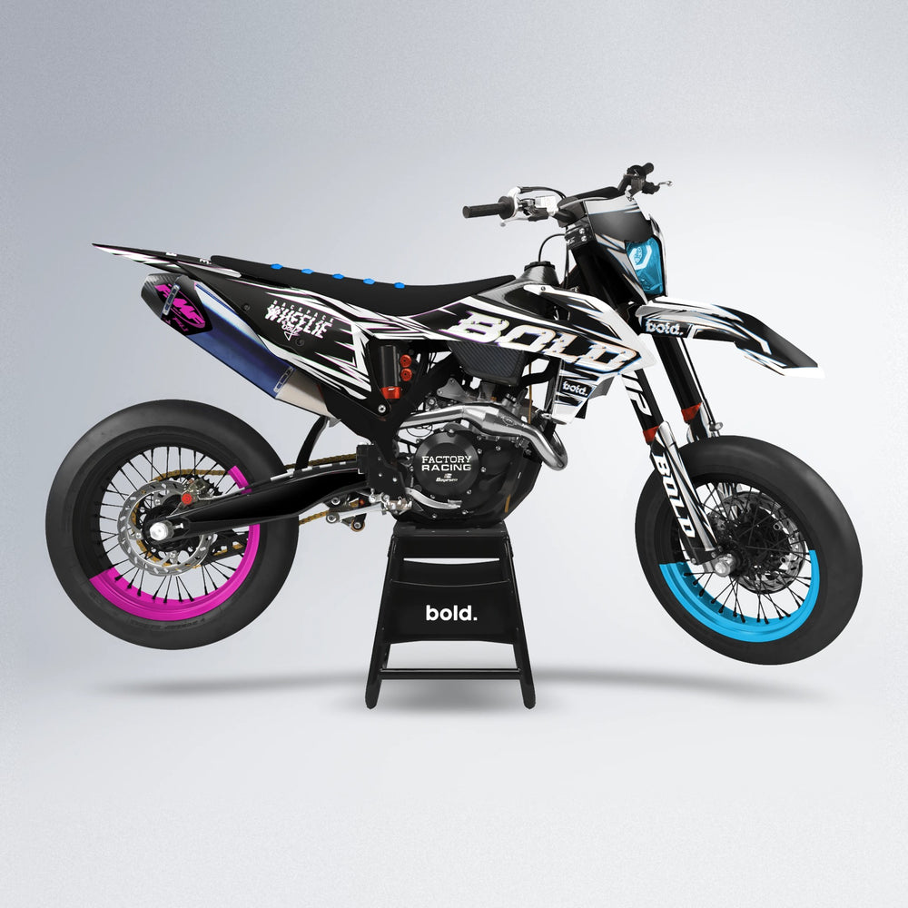 GLITCH supermoto graphics kit in Pink & Light Blue