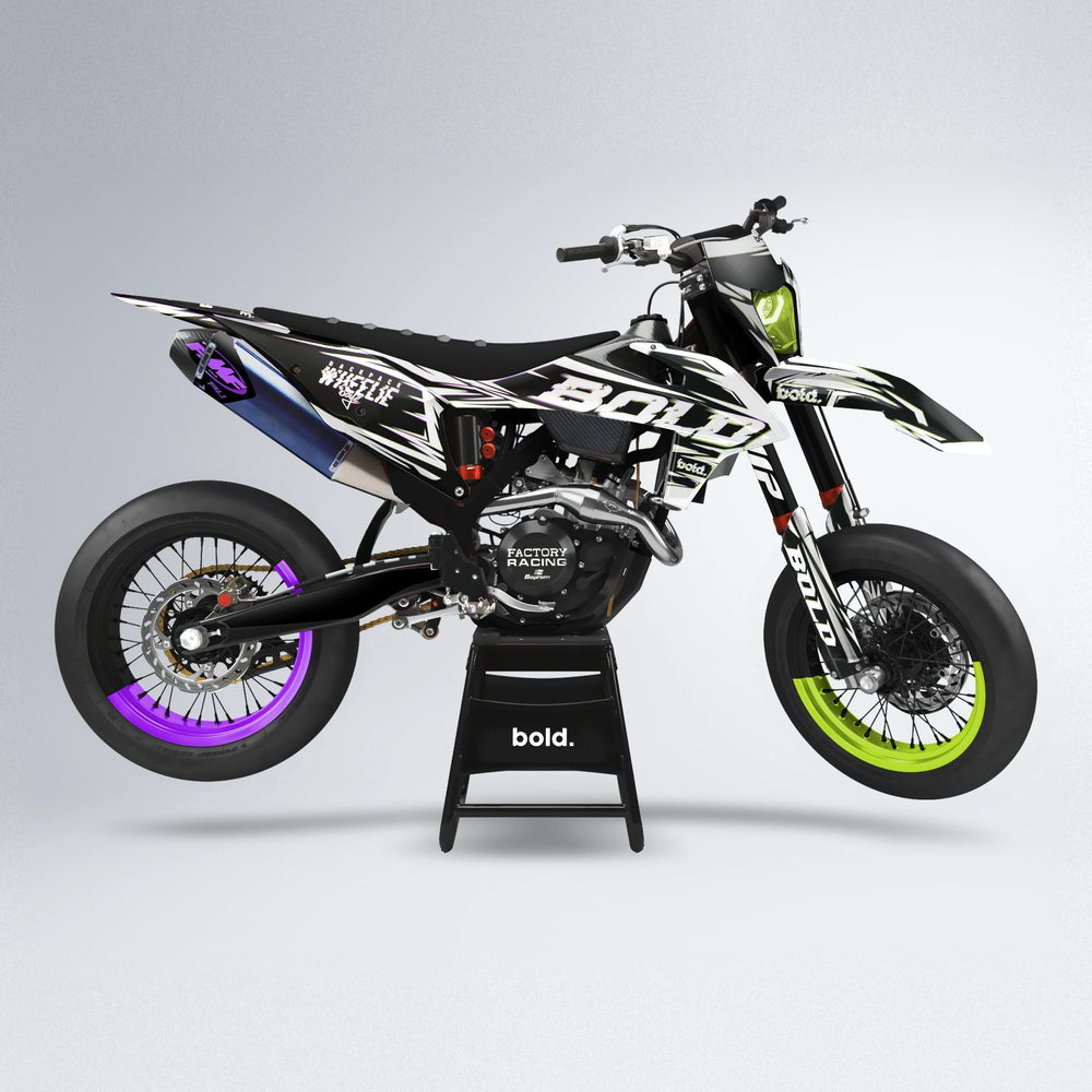 GLITCH supermoto graphics kit in Purple & Yellow
