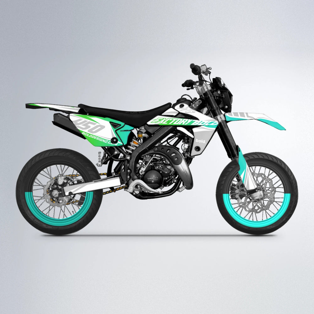 GLOBBY Rieju MRT supermoto graphics kit in Cyan & Green