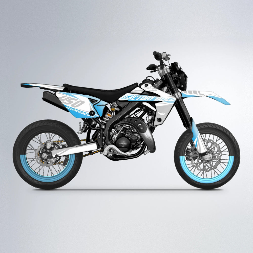 GLOBBY Rieju MRT supermoto graphics kit in Light Blue & White