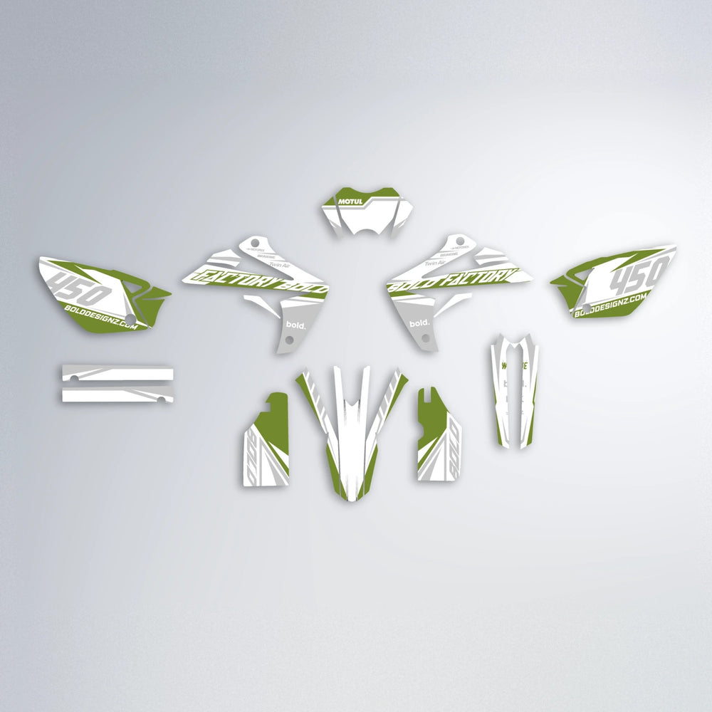 GLOBBY Rieju MRT graphics kit parts layout in Olive