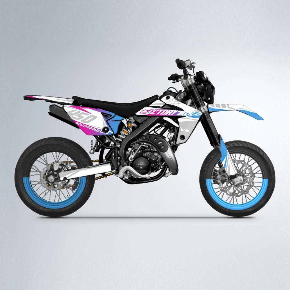 GLOBBY Rieju MRT supermoto graphics kit in Pink & Light Blue