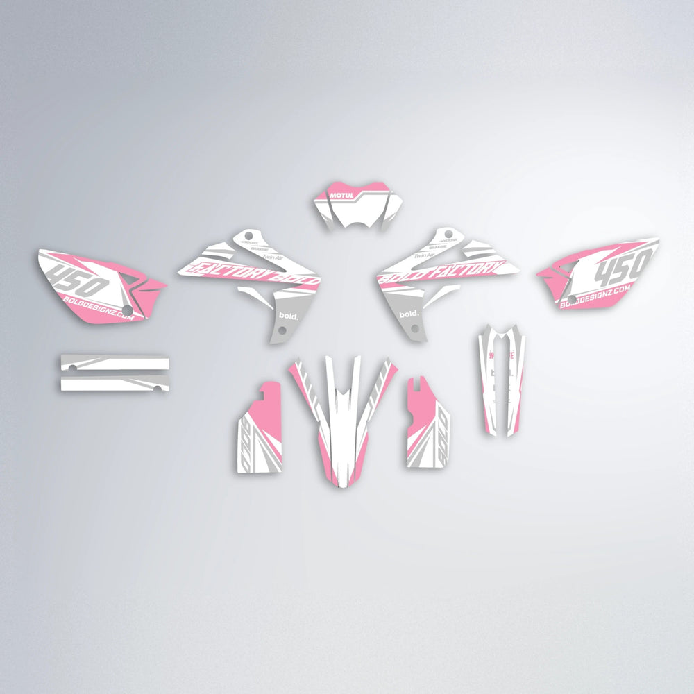 GLOBBY Rieju MRT graphics kit parts layout in Sakura Pink
