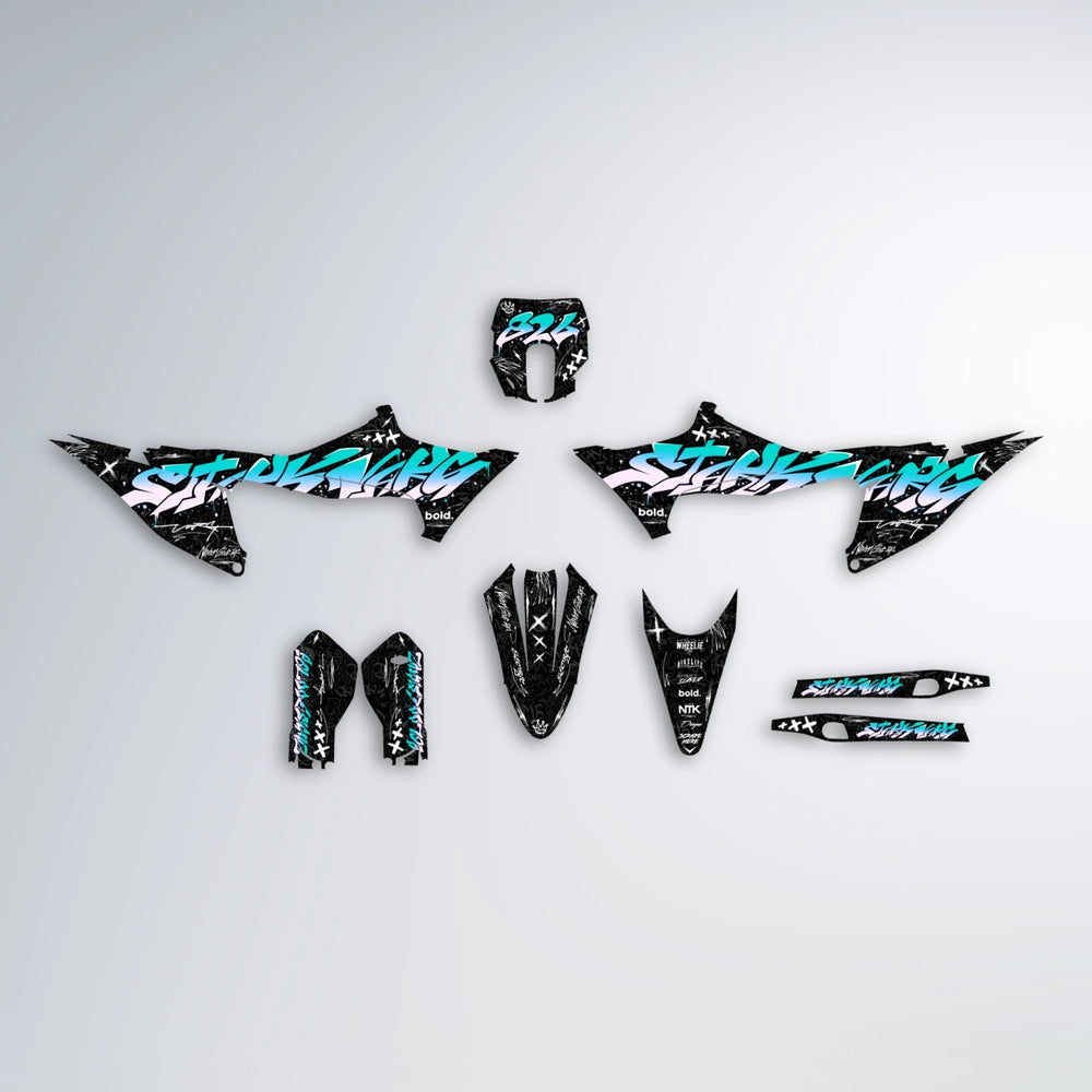 GRAFFITI Stark Varg MX graphics kit parts layout in Teal