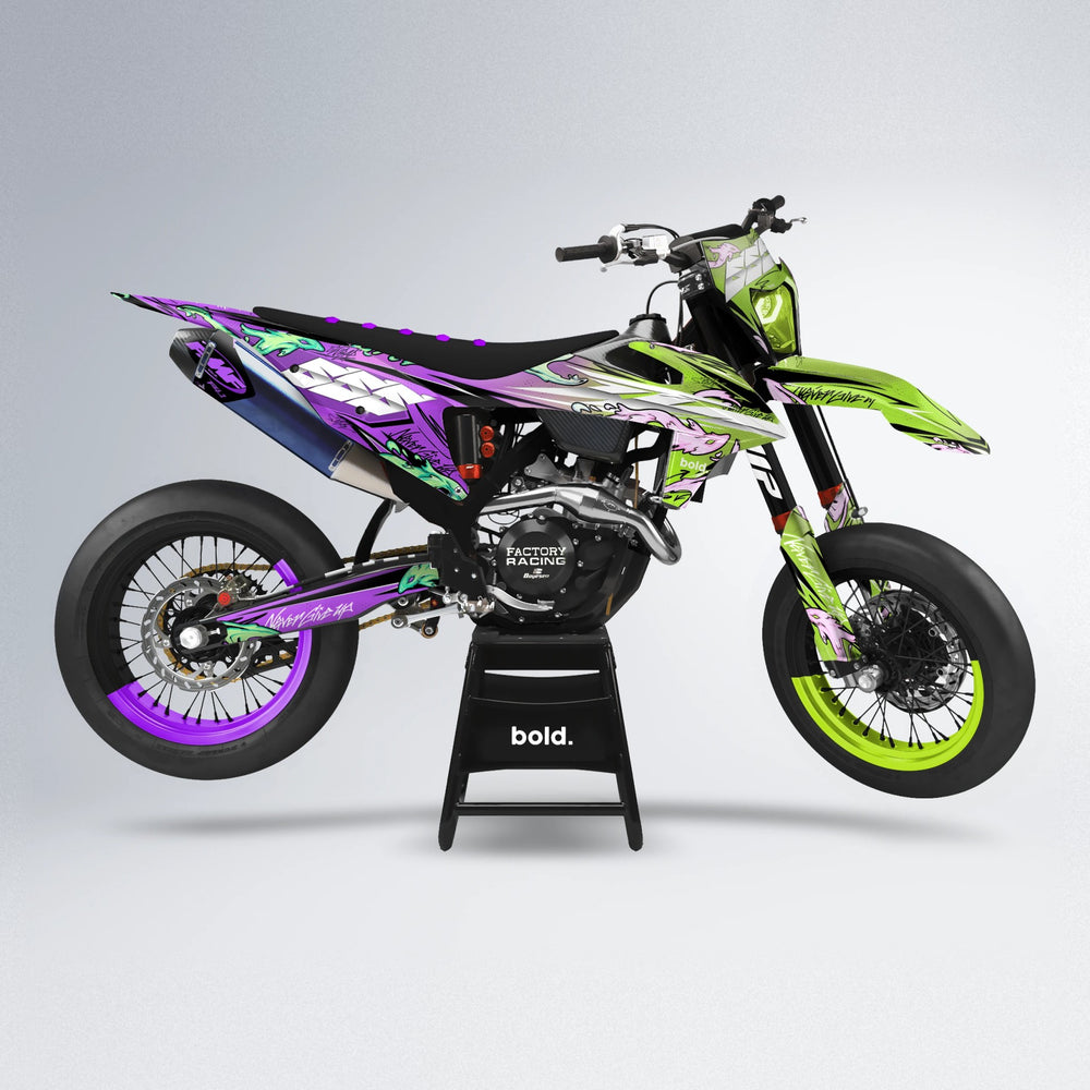 HYDRA supermoto graphics kit in Purple & Fluo Yellow