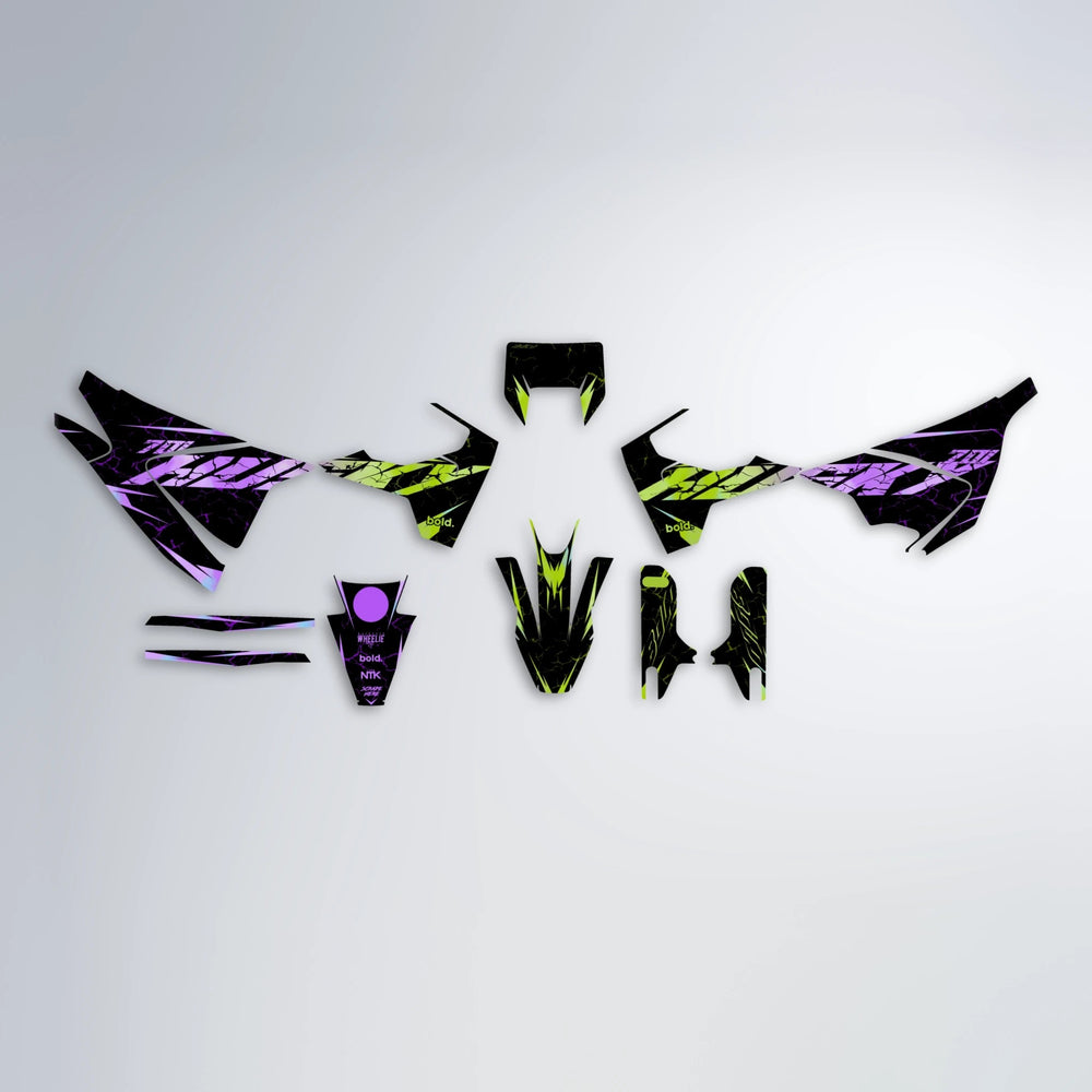 HYPER Husqvarna 701 graphics kit parts layout in Purple & Yellow