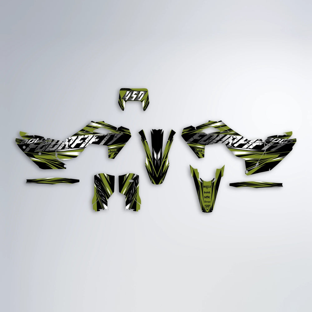HYPER Husqvarna FE/TE graphics kit parts layout in Olive