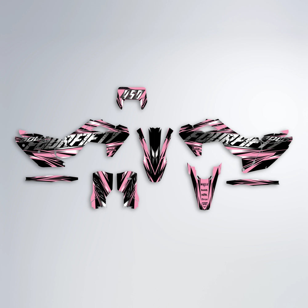 HYPER Husqvarna FE/TE graphics kit parts layout in Sakura Pink